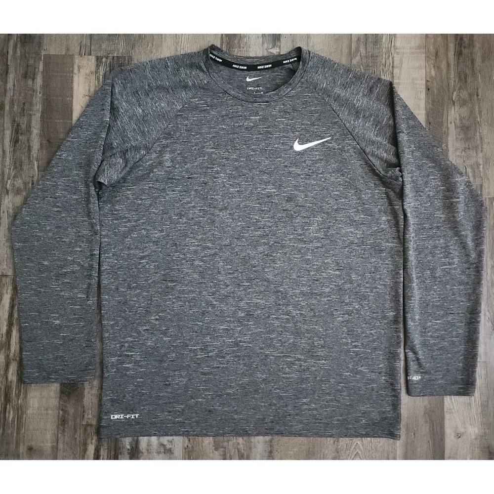 Nike Rash Guard Mens Small Gray Long Sleeve Dri-FIT UPF 40+ Swim Shirt